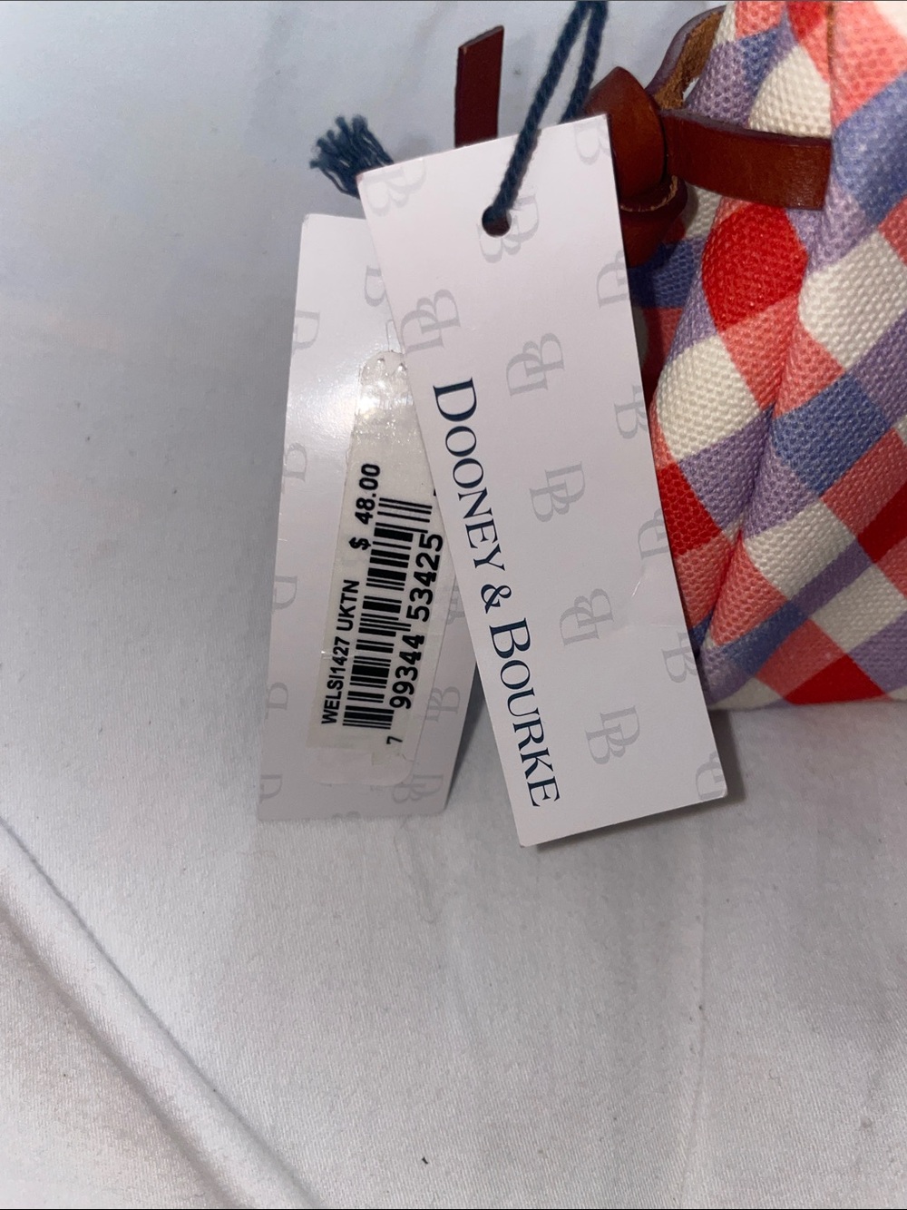 NWT Dooney & Bourke Red, Cream, and Lavender Gingham Mini Pouch - Picture 2 of 10